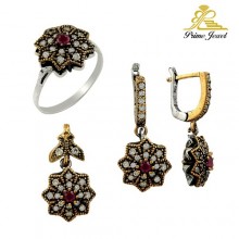 Gümüş Otantik Taşlı Set